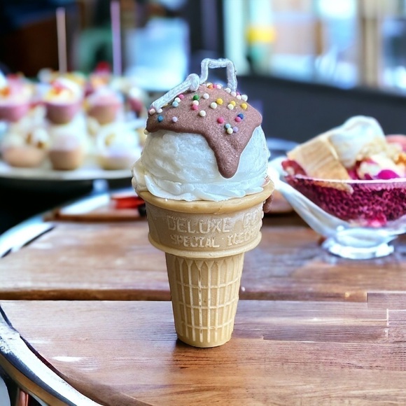 Other - ⚠️SALE Candle /Handmade White Ice Cream Cone With Chocolate Drizzle SEND OFFERS